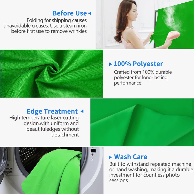 HEMMOTOP Green Screen Backdrop, 5x7 ft Photography Chroma Key Greenscreen Background Sheet for Background Removal, Zoom Meeting, Photo Video Studio, Live Streaming, Video Recording (Backdrop only) - Image 2