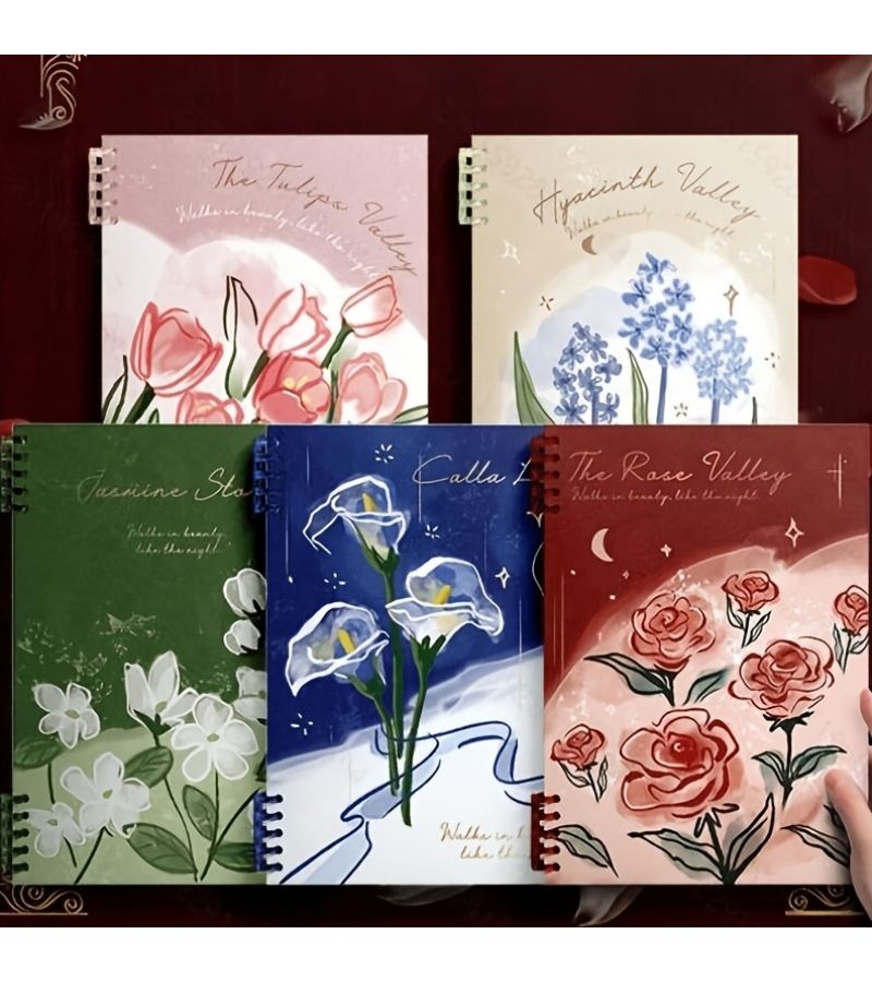 A5 Notebook 60 Pages Floral Cover Removable Design For Practice Office Study School - Image 1