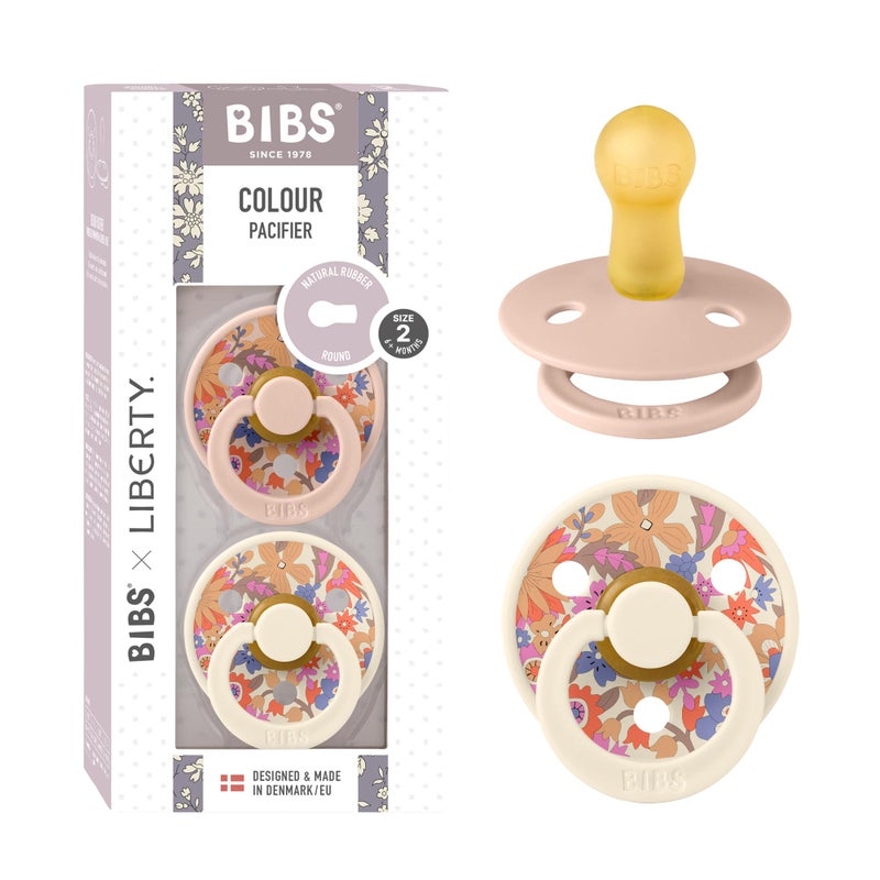 BIBS Colour Liberty Soother 2-Pack, BPA Free Dummy Pacifier, Round Nipple. Natural Rubber Latex, Made in Denmark, Size 2 (6-18 Months), June Blossom Blush Mix - Image 1