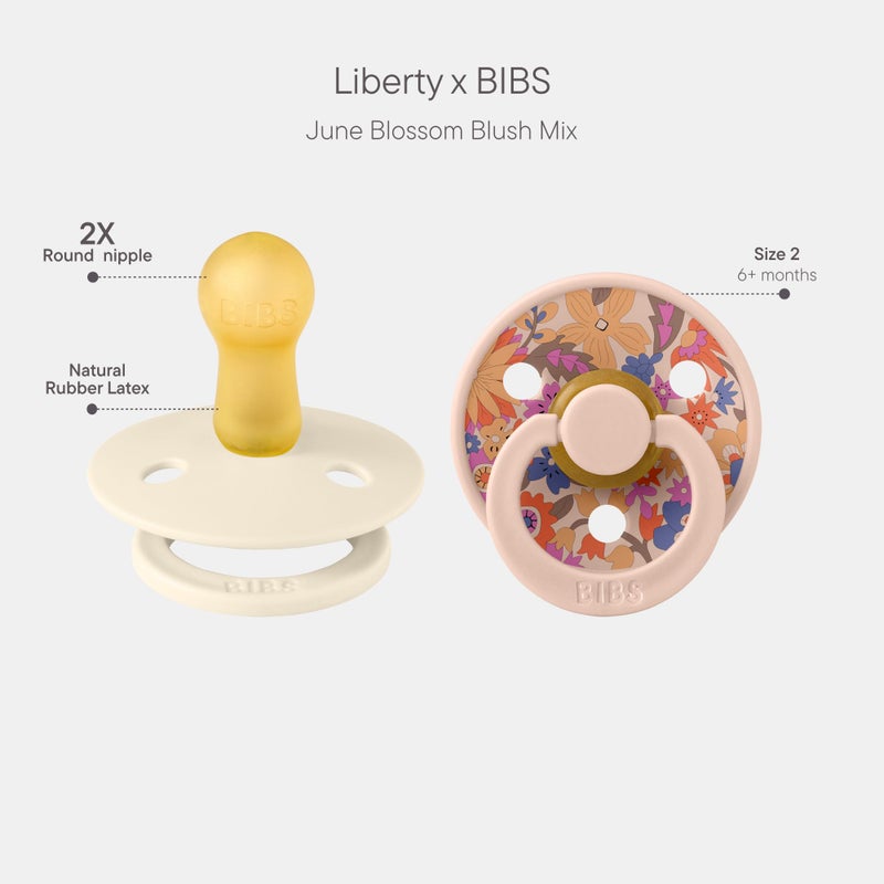 BIBS Colour Liberty Soother 2-Pack, BPA Free Dummy Pacifier, Round Nipple. Natural Rubber Latex, Made in Denmark, Size 2 (6-18 Months), June Blossom Blush Mix - Image 2