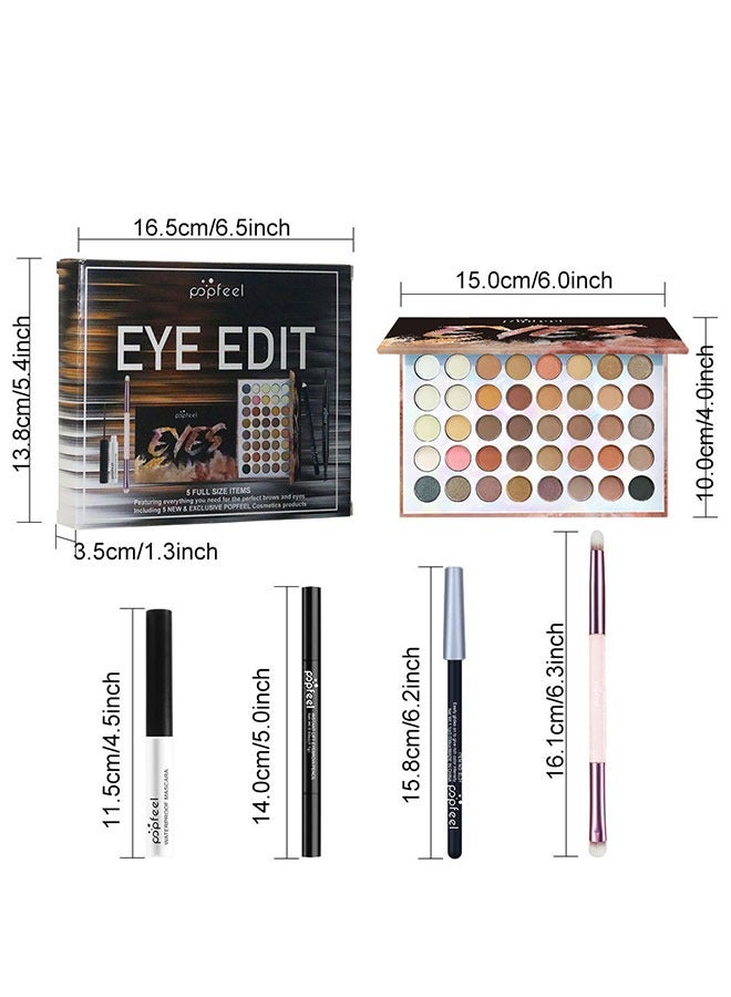 بوب فيل مجموعة مكياج العيون من 5 قطع، تطبيق سريع في 5 دقائق، يدوم طويلًا، مع ماسكارا، فرشاة، قلم حواجب، قلم تحديد عيون، لوحة ظلال عيون من 40 لونًا (درجات ألوان ترابية/شاي حليبي) - Image 3