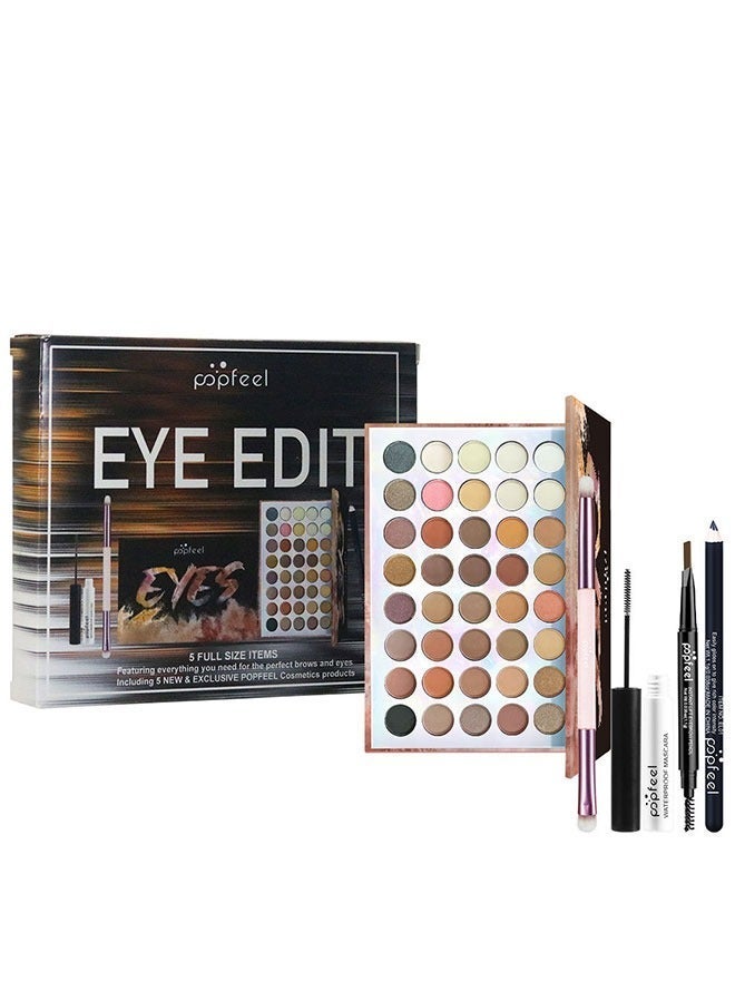 popfeel 5-Piece Eye Makeup Set Complete Eye Makeup Kit, 40 Color Earth Milk Tea Tone Eyeshadow Palette With Mascara Eyeliner Eyebrow Pencil Makeup Brush, Quick 5-Min Application Long Lasting Eye Cosmetic Set - Image 1