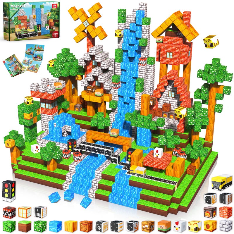 Annexfun Magnetic Blocks - 150PCS Magnetic Building Blocks Road Forest Magnetic Cubes - STEM Toys for Montessori Toddler Birthday Gifts -STEM Sensory Construction Toys for Kids Ages 3+ for Boy & Girl - Image 1
