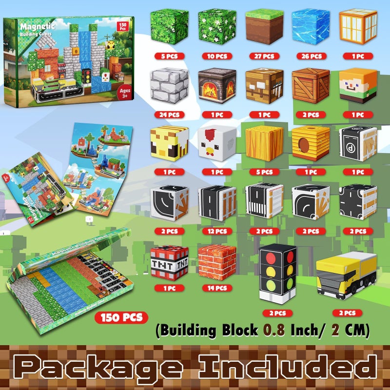 Annexfun Magnetic Blocks - 150PCS Magnetic Building Blocks Road Forest Magnetic Cubes - STEM Toys for Montessori Toddler Birthday Gifts -STEM Sensory Construction Toys for Kids Ages 3+ for Boy & Girl - Image 2