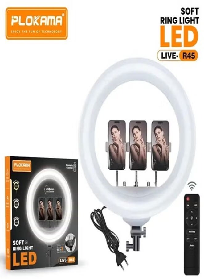 PLOKAMA 45cm Soft LED Ring Light with Tripod Wireless Remote, 360° Rotating Pan Tilt, Adjustable Brightness & Color, Eye Protection, for Photography, Makeup & Live Streaming - Image 2