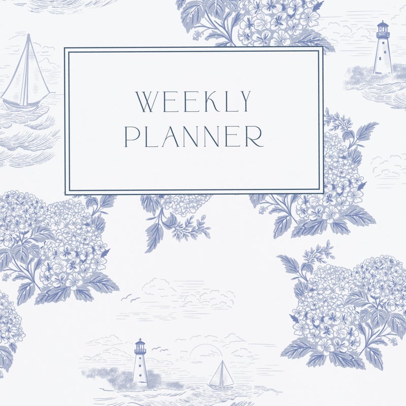 Minted Coastal Toile 2026 Weekly & Monthly Undated Planner, 5.5" x 8.5" Blue Nautical Spiral Bound Planner Notebook, 132 Pages, Undated Monthly & Weekly Layouts for Home or Office - Image 4