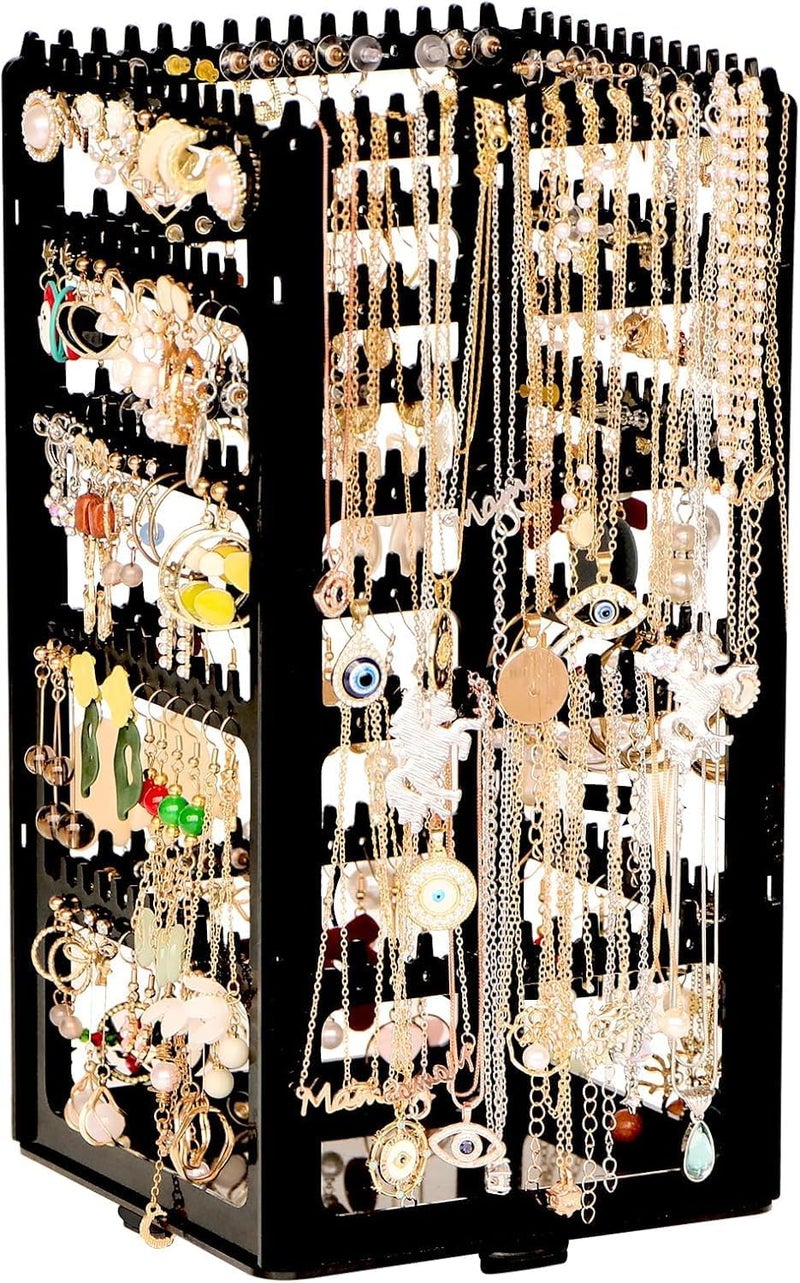 VERAT Rotating Earrings Stand Jewelry Display Organiser/Earrings organiser/Jewellery towers/jewellery stands/earring organizer Container for Home Wardrobe & Cupboard (Black) - Image 1