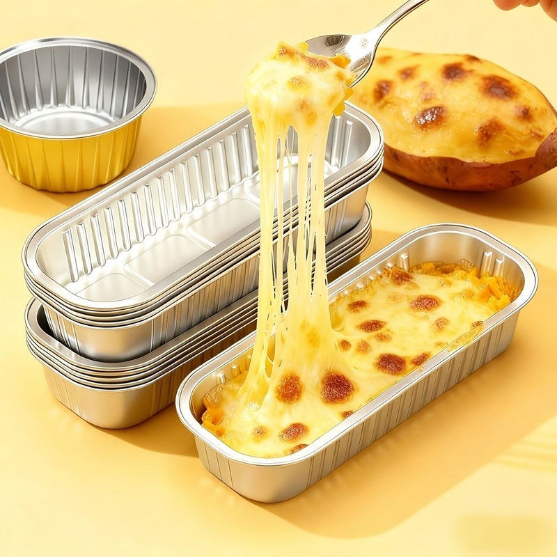 Thickened Food Grade Heat Resistant Rectangular Tin Foil Boxes Baking Cheese Sweet Potato Roasted Durian Air Fryer 10 Rectangles 10 Circles - Image 2