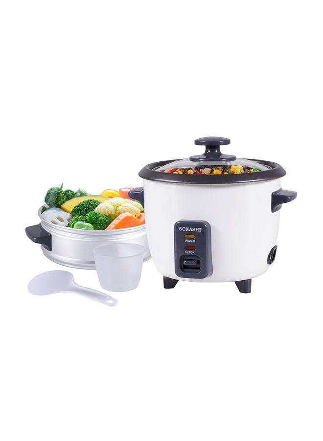 SONASHI Rice Cooker With Non-Stick Inner Pot Stainless Steel Body - Cook/Steam/Keep Warm Functions | Removable Cooking Pot with Metal Housing and Tempered Glass Lid 2.8 L 1000 W SRC-328N Black/White - Image 3