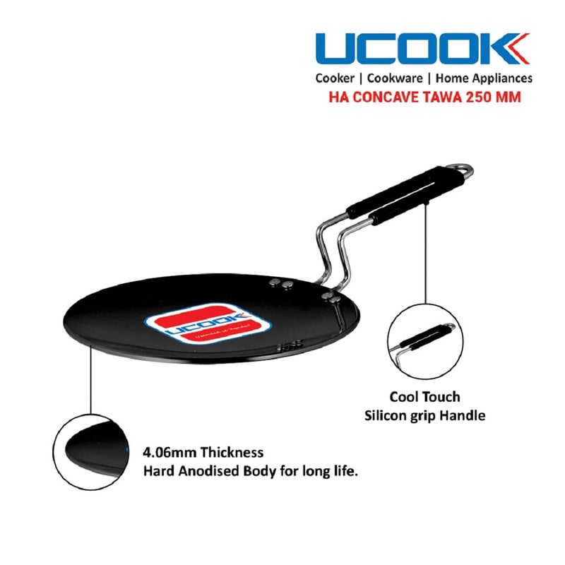 UCOOK by United Ekta Group Hard Anodised Concave Tawa, 250mm, Black - Image 3