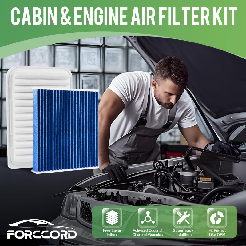 Forccord Cabin & Engine Air Filter Fit for Toyota Corolla 2009-19, Matrix 2009-14, Yaris 2007-18, Scion xD 2008-14, Vibe 2009-10 Activated Carbon Cabin Filter Replace#CF10285 CA10190 Car Accessories - Image 2