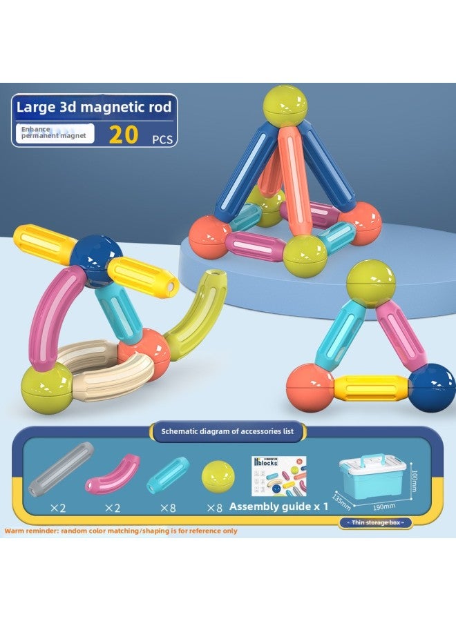[Thinking Enlightenment] Children's Educational Geometry Three-dimensional Magnetic Stick Building Blocks Baby Intelligence Development Early Education Toys-Color:20PCs Set + Storage Bucket (beginner To Build)  - Image 1