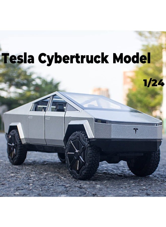 حديقة الألعاب محاكاة بمقياس 1:24 لسيارة تيسلا سايبرترك المصبوبة - مركبة لعبة سحب للخلف مصنوعة من سبائك معدنية مزودة بأضواء وصوت - هدية للأطفال والكبار - Image 2