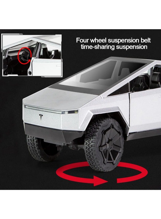 حديقة الألعاب محاكاة بمقياس 1:24 لسيارة تيسلا سايبرترك المصبوبة - مركبة لعبة سحب للخلف مصنوعة من سبائك معدنية مزودة بأضواء وصوت - هدية للأطفال والكبار - Image 4