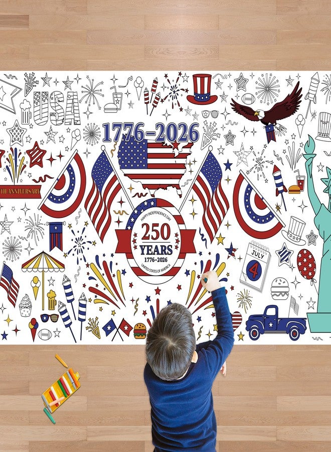 OHOME 4th of July Giant Coloring Poster/Tablecloth - 250th Anniversary USA Decorations,Kids July 4th Crafts Games Activities Toys Decor Party Decor for Classroom School - Image 1