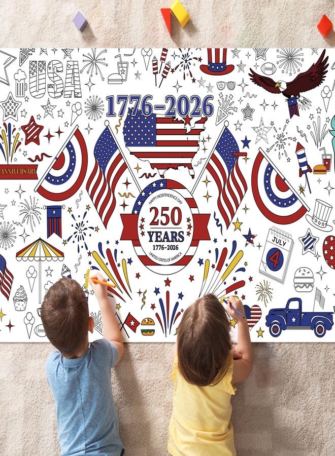 OHOME 4th of July Giant Coloring Poster/Tablecloth - 250th Anniversary USA Decorations,Kids July 4th Crafts Games Activities Toys Decor Party Decor for Classroom School - Image 3