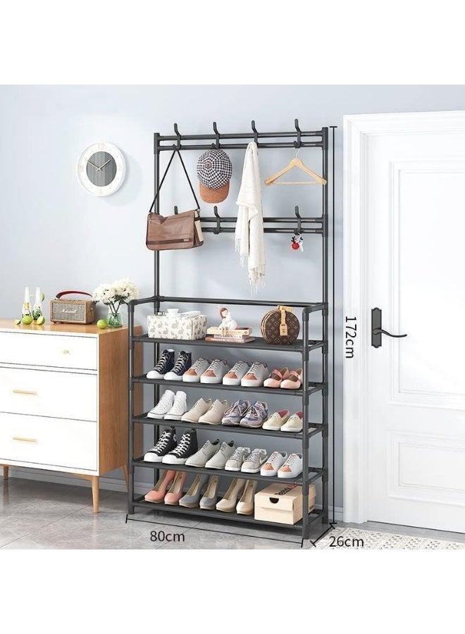 بلومنغ تايم شماعة معاطف للمدخل مكونة من 5 طبقات، ورف أحذية 3 في 1، ومقعد أحذية على شكل شجرة مع معطف وقبعة ومظلة، وأرفف تخزين مع 8 خطافات، ومنظم متعدد الوظائف للمدخل - Image 2