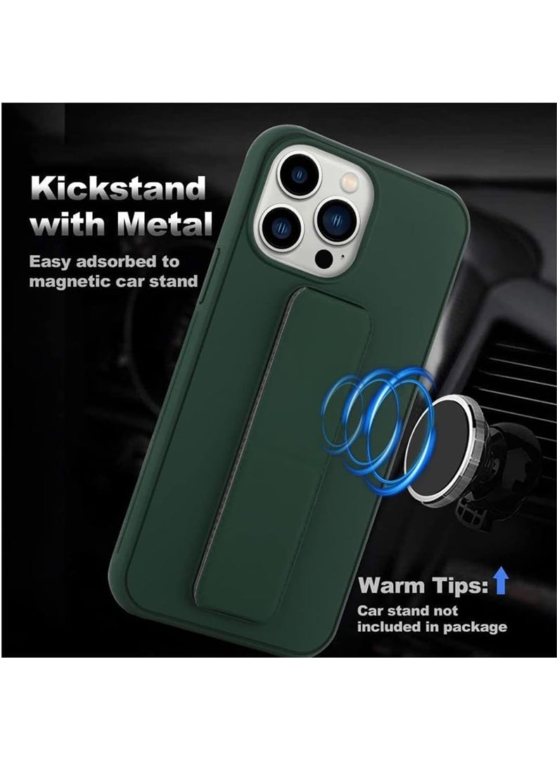رفع القضية جراب متوافق مع هاتف Apple iPhone 14 Pro مع حامل مغناطيسي وحامل، جراب وحامل حزام إصبع من السيليكون الممتاز مع حامل تثبيت على السيارة - أخضر داكن - Image 2