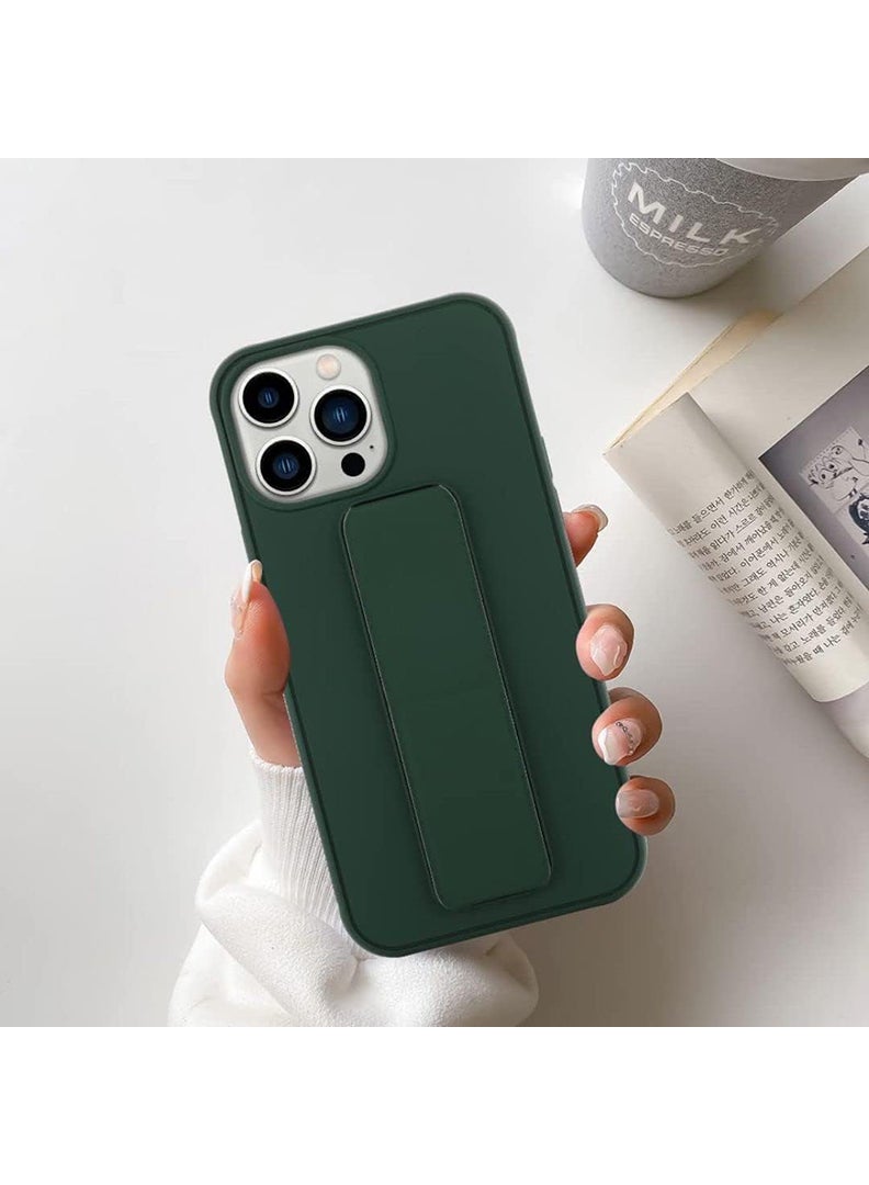 رفع القضية جراب متوافق مع هاتف Apple iPhone 14 Pro مع حامل مغناطيسي وحامل، جراب وحامل حزام إصبع من السيليكون الممتاز مع حامل تثبيت على السيارة - أخضر داكن - Image 3