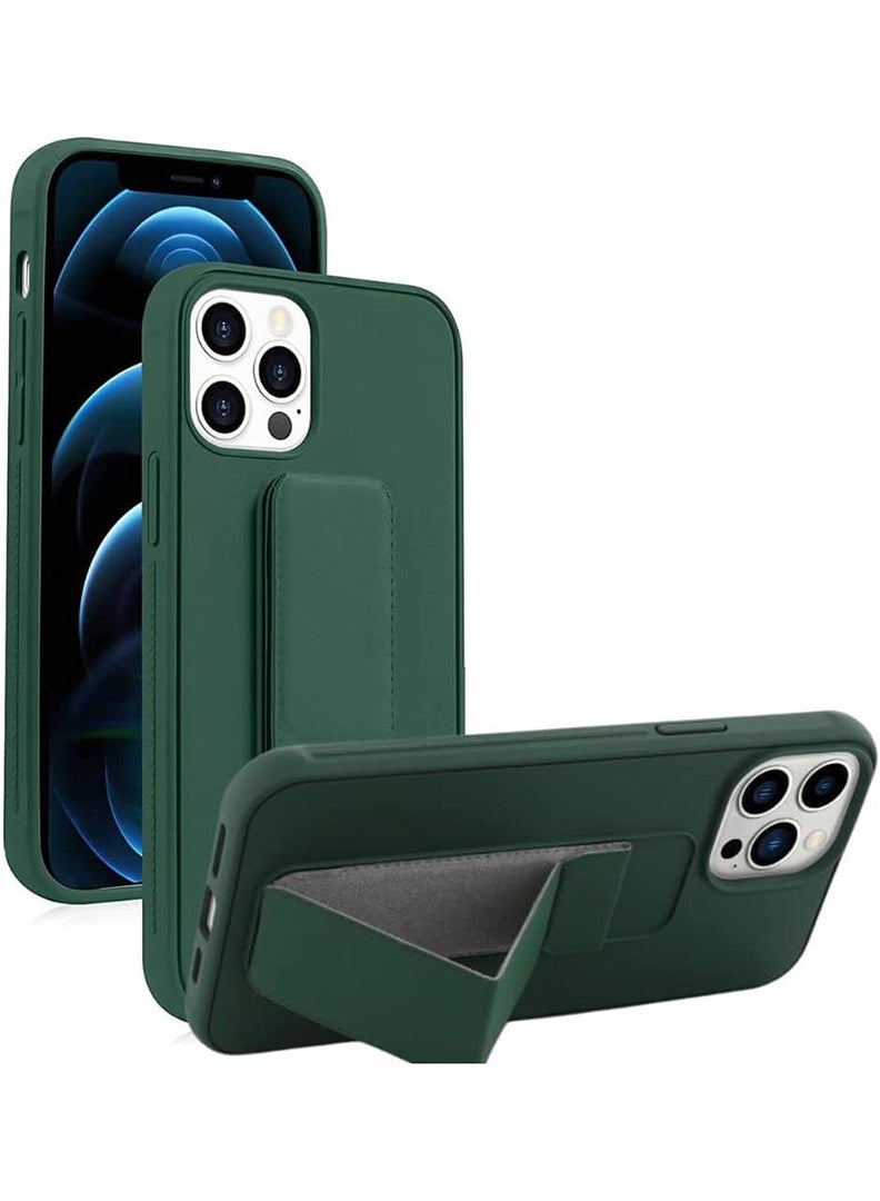 رفع القضية جراب متوافق مع هاتف Apple iPhone 14 Pro مع حامل مغناطيسي وحامل، جراب وحامل حزام إصبع من السيليكون الممتاز مع حامل تثبيت على السيارة - أخضر داكن - Image 1