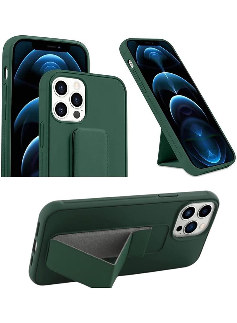 رفع القضية جراب متوافق مع هاتف Apple iPhone 14 Pro مع حامل مغناطيسي وحامل، جراب وحامل حزام إصبع من السيليكون الممتاز مع حامل تثبيت على السيارة - أخضر داكن - Image 4