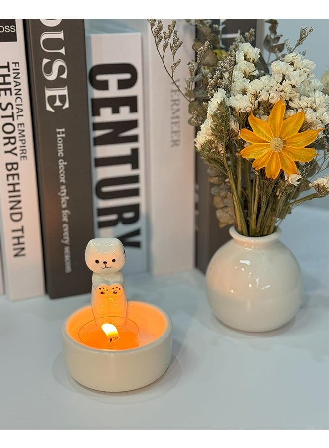 مجموعة حامل شمعة القطة السيراميكية ، لطيف القط الاحترار الكفوف حامل Tealight مع شمعة عطرية ، هدايا فريدة من نوعها لمحبي القطط والنساء ، منزل جميل وغرفة Dcor - Image 2