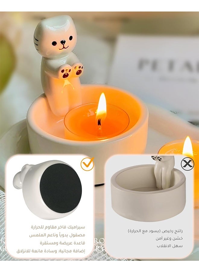 مجموعة حامل شمعة القطة السيراميكية ، لطيف القط الاحترار الكفوف حامل Tealight مع شمعة عطرية ، هدايا فريدة من نوعها لمحبي القطط والنساء ، منزل جميل وغرفة Dcor - Image 4