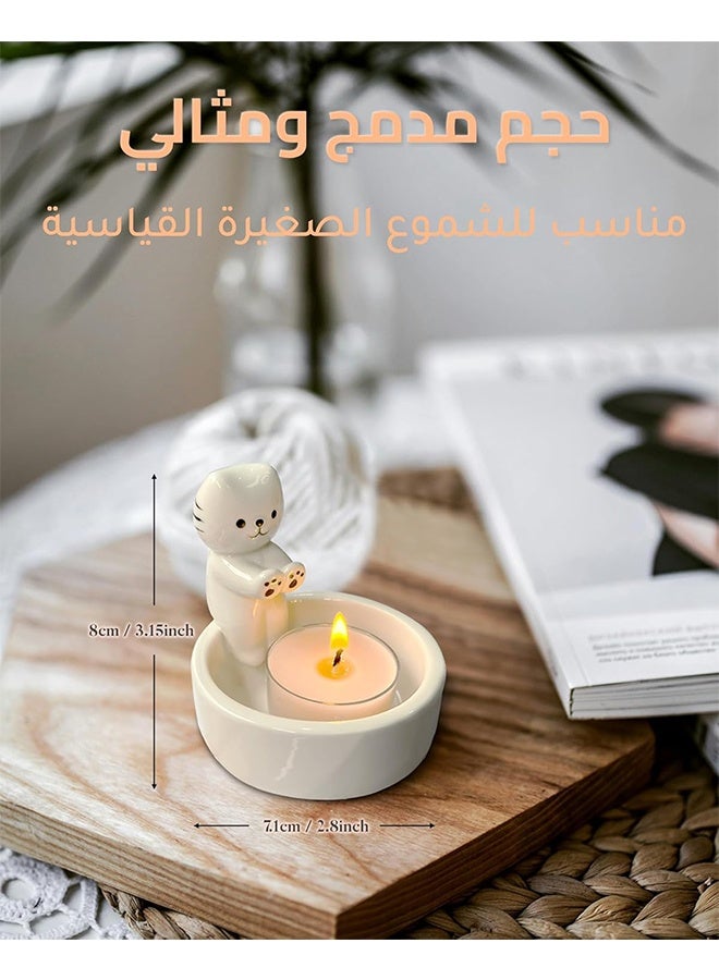 مجموعة حامل شمعة القطة السيراميكية ، لطيف القط الاحترار الكفوف حامل Tealight مع شمعة عطرية ، هدايا فريدة من نوعها لمحبي القطط والنساء ، منزل جميل وغرفة Dcor - Image 3