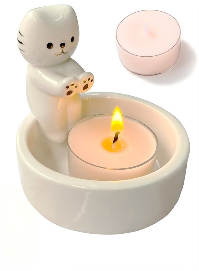 مجموعة حامل شمعة القطة السيراميكية ، لطيف القط الاحترار الكفوف حامل Tealight مع شمعة عطرية ، هدايا فريدة من نوعها لمحبي القطط والنساء ، منزل جميل وغرفة Dcor - Image 1
