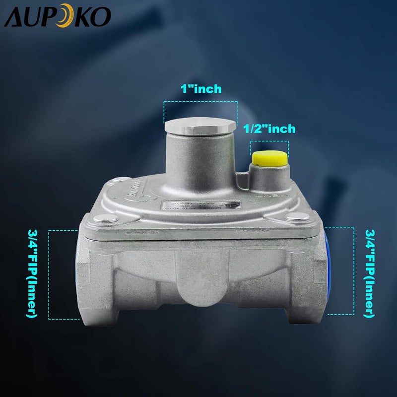 Aupoko منظم غاز طبيعي للشواء 1/2"-14NPT منظمات غاز البروبان، ضغط المدخل: 1/2" PSIG، ضغط المخرج LPG 5" W.C، لمنظم غاز طبيعي NPT ضغط منخفض مع شريط خيط خط الغاز - Image 3