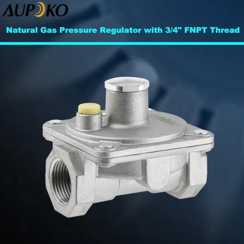 Aupoko منظم غاز طبيعي للشواء 1/2"-14NPT منظمات غاز البروبان، ضغط المدخل: 1/2" PSIG، ضغط المخرج LPG 5" W.C، لمنظم غاز طبيعي NPT ضغط منخفض مع شريط خيط خط الغاز - Image 2