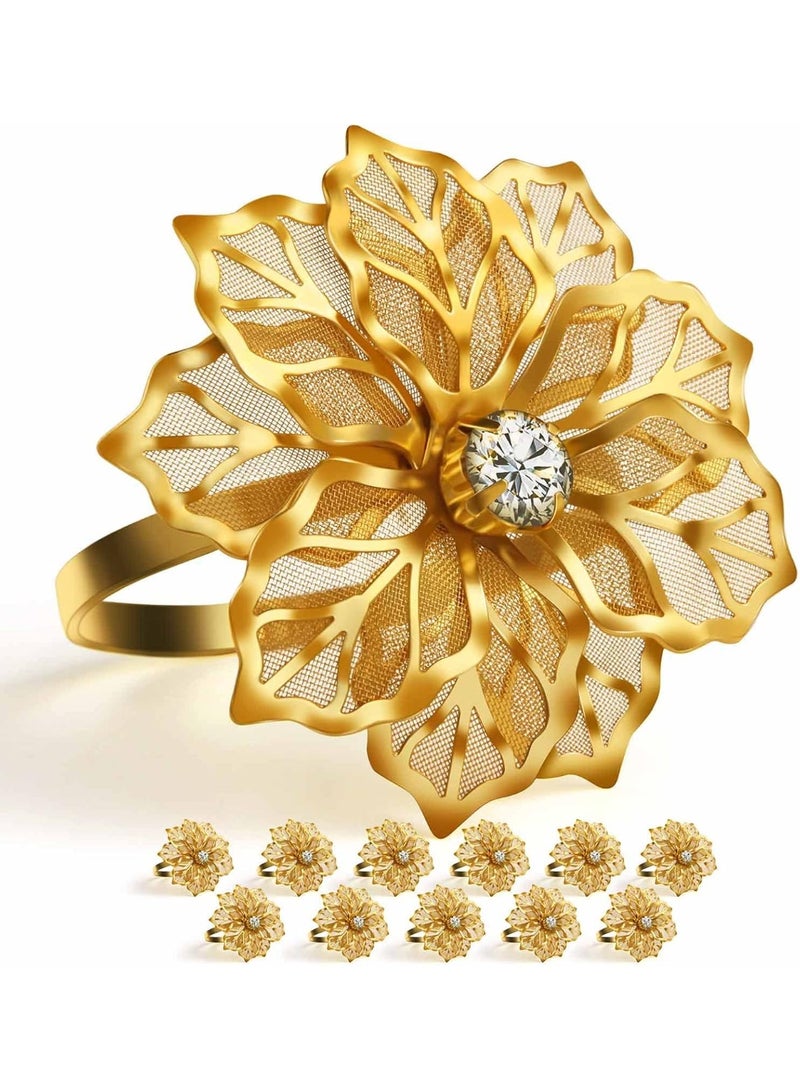 12 قطعة من حوامل حلقات مناديل الزهور مزينة بأحجار الراين الشفافة ديكور للعشاء حفلات الزفاف عيد الميلاد والتجمعات - Image 1