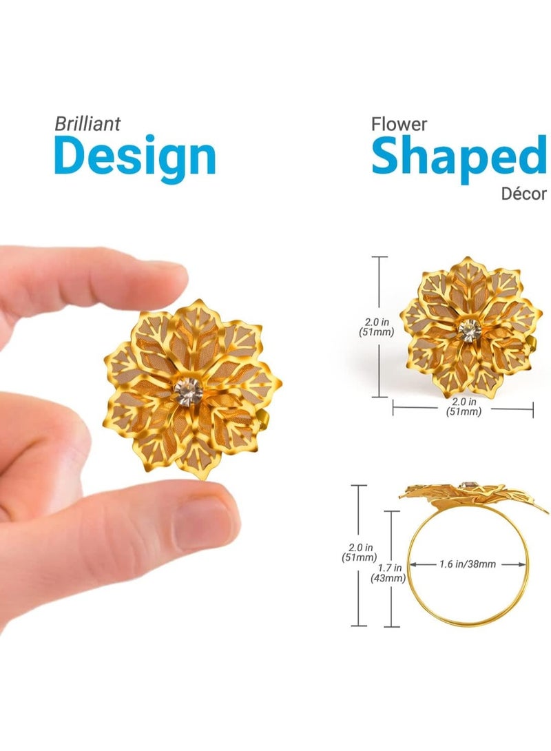 12 قطعة من حوامل حلقات مناديل الزهور مزينة بأحجار الراين الشفافة ديكور للعشاء حفلات الزفاف عيد الميلاد والتجمعات - Image 3