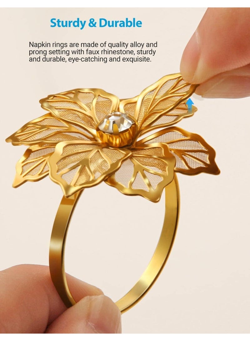 12 قطعة من حوامل حلقات مناديل الزهور مزينة بأحجار الراين الشفافة ديكور للعشاء حفلات الزفاف عيد الميلاد والتجمعات - Image 4