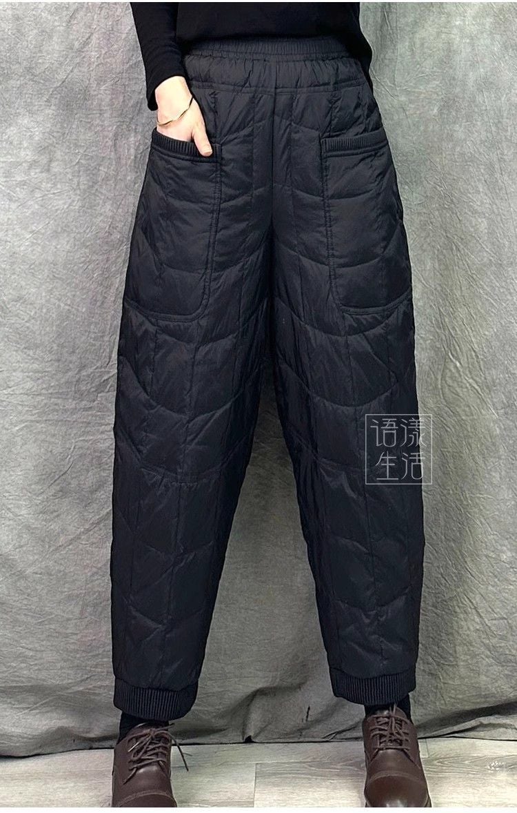 Warm Clearance Foreign Trade Export Single Day Retro Light Thickened Rhombus Down Pants Womens Casual Haren Pants Black 1620#】  - Image 1