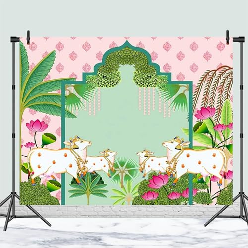 Party Baazaar Pichwai Backdrop Cloth | Cow Backdrop Cloth for Decoration | House Warming Decoration Backdrop (Pack of 1, Multicolor, Size: 8x5 Feet) - Image 2