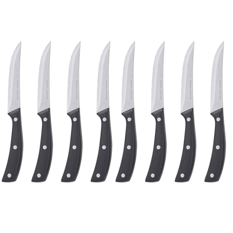 Emeril Lagasse Steak Knife Set of 8 45 Stainless Steel Serrated Blades Premium Kitchen Steak Knife Set with Black Handles