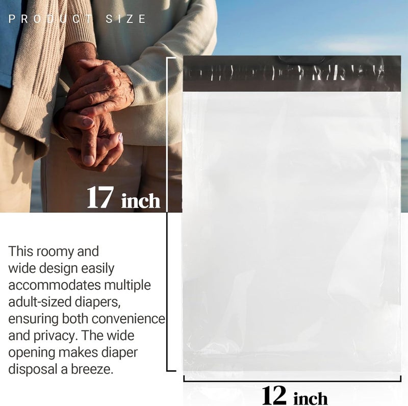 Calvana حقائب حفاضات بالغة سميكة قابلة للتصرف من كالفانا 100 قطعة، حقائب التخلص محكمة الإغلاق، مقاومة للتمزق، حفاضات بالغة جيني كبيرة جداً تمنع التسرب، حقائب التخلص من السلس 12 × 17 إنش - Image 2