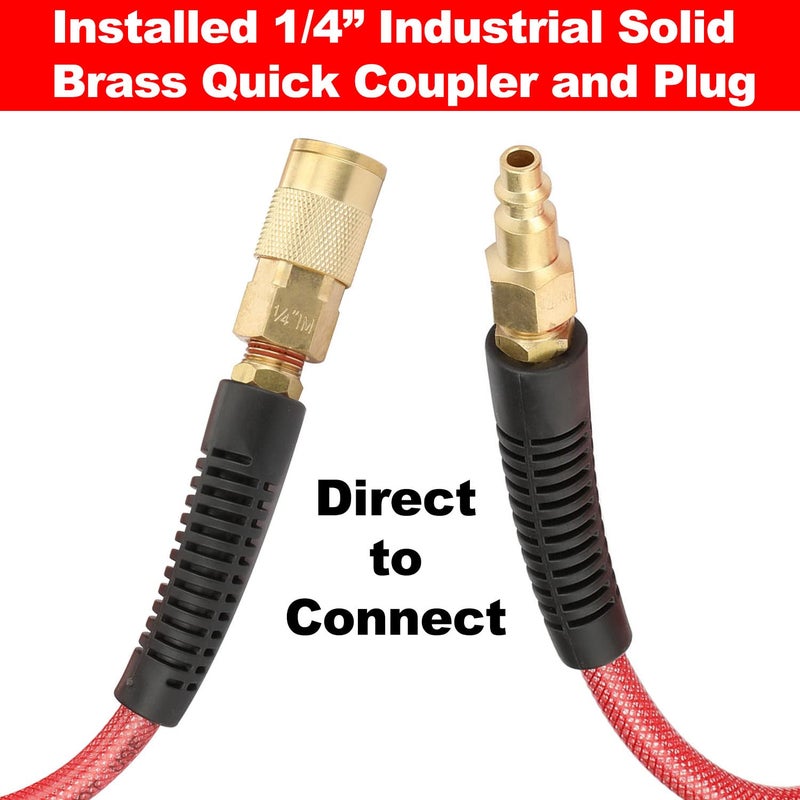 YOTOO Reinforced Polyurethane Recoil Air Hose 1/4" Inner Diameter by 10' Long, Heavy Duty, Flexible Air Compressor Hose with Bend Restrictor, 1/4" Swivel Industrial Quick Coupler and Plug, Red - Image 5