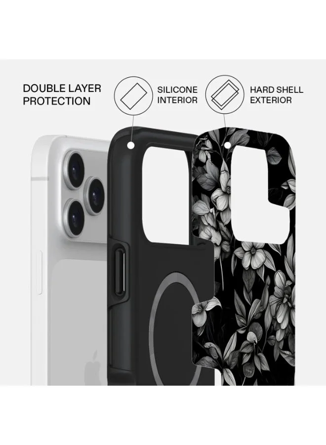 موبكوس جراب Mobcos المميز بتصميم زهور سكتش لهاتف iPhone 17 Pro Max، متوافق مع غطاء صلب مزدوج الطبقات مع حماية من السيليكون - غطاء مقاوم للخدوش والصدمات