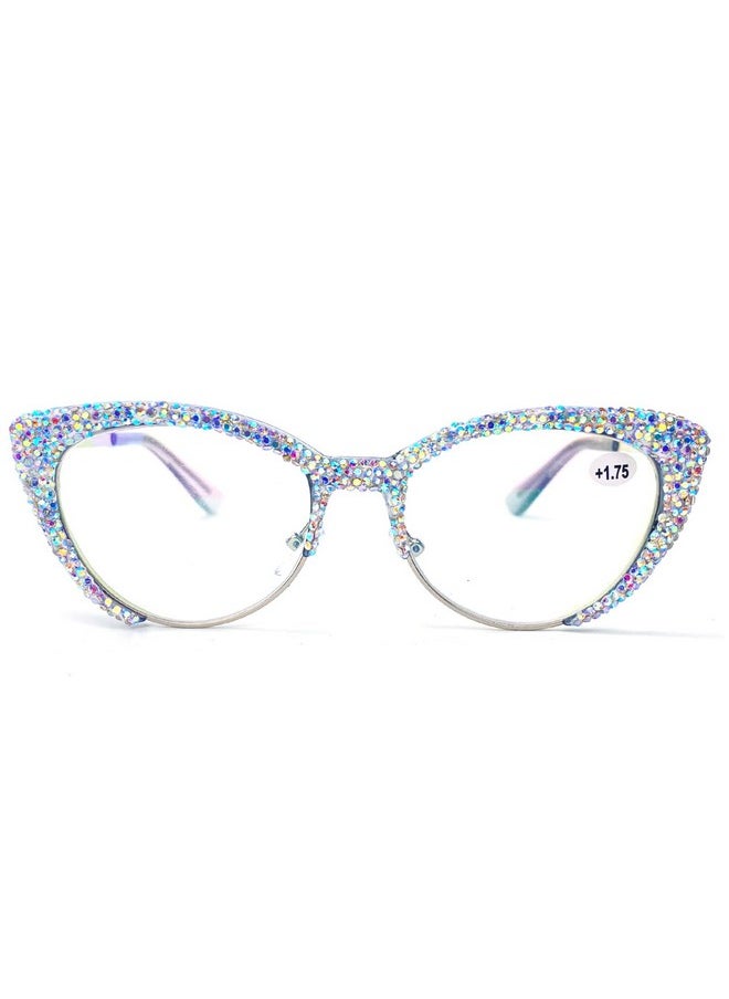 Mincl Cat Eye Rhinestone Reading Glasses Diamond Reading Glasses For Women Stylish Bling Magnifying Blue Light Readers (Gray Magnification 2.75)  - Image 1