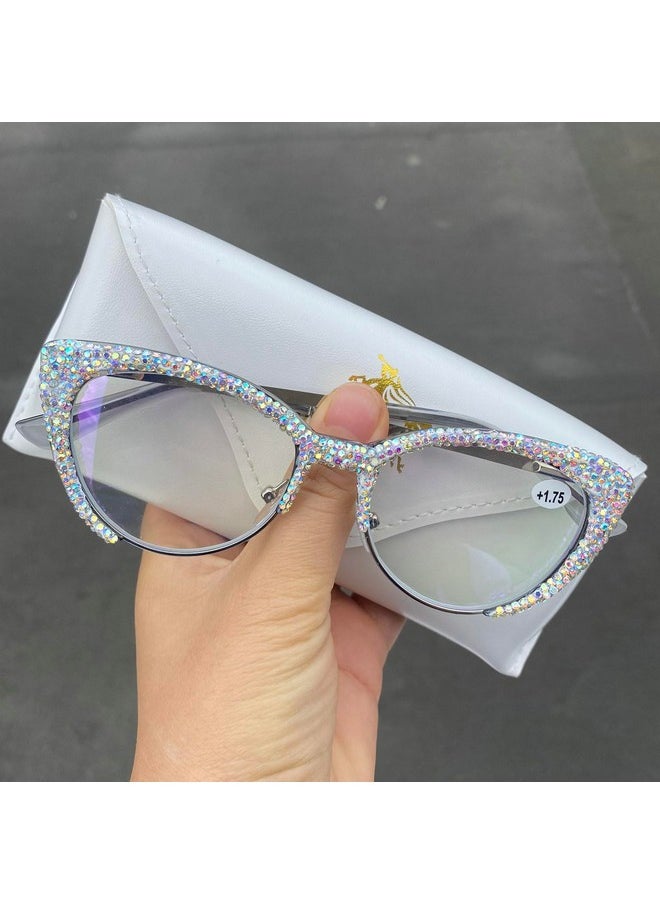 Mincl Cat Eye Rhinestone Reading Glasses Diamond Reading Glasses For Women Stylish Bling Magnifying Blue Light Readers (Gray Magnification 2.75)  - Image 3