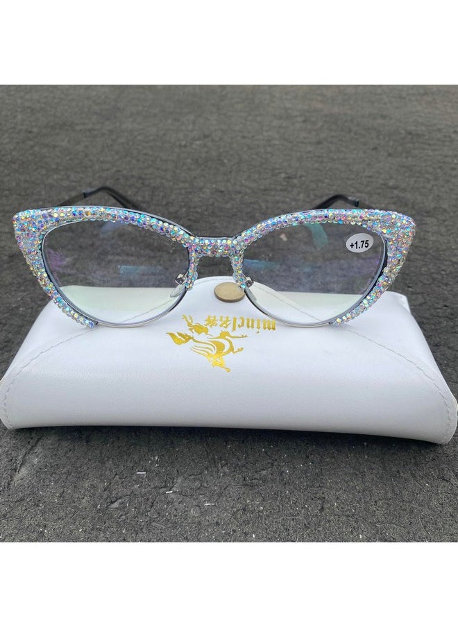 Mincl Cat Eye Rhinestone Reading Glasses Diamond Reading Glasses For Women Stylish Bling Magnifying Blue Light Readers (Gray Magnification 2.75)  - Image 4