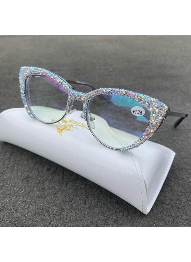 Mincl Cat Eye Rhinestone Reading Glasses Diamond Reading Glasses For Women Stylish Bling Magnifying Blue Light Readers (Gray Magnification 2.75)  - Image 5