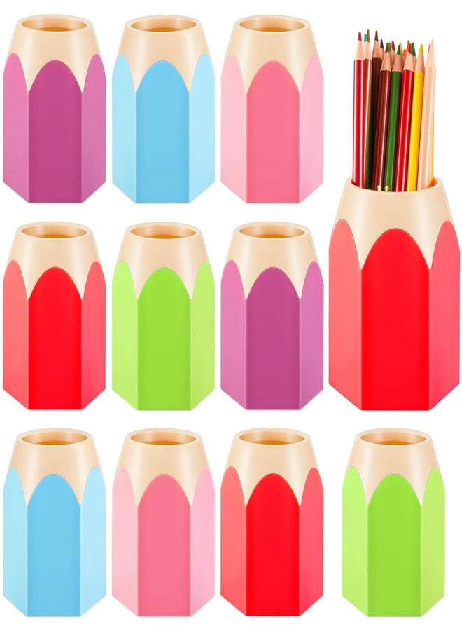 Henoyso 10 Pieces Pencil Shaped Cups for Classroom Pencil Dispenser Bulk Cute Pen Holders Storage Desktop Colorful Makeup Brush Container for Classroom Home Office Supplies, 5 Colors - Image 1