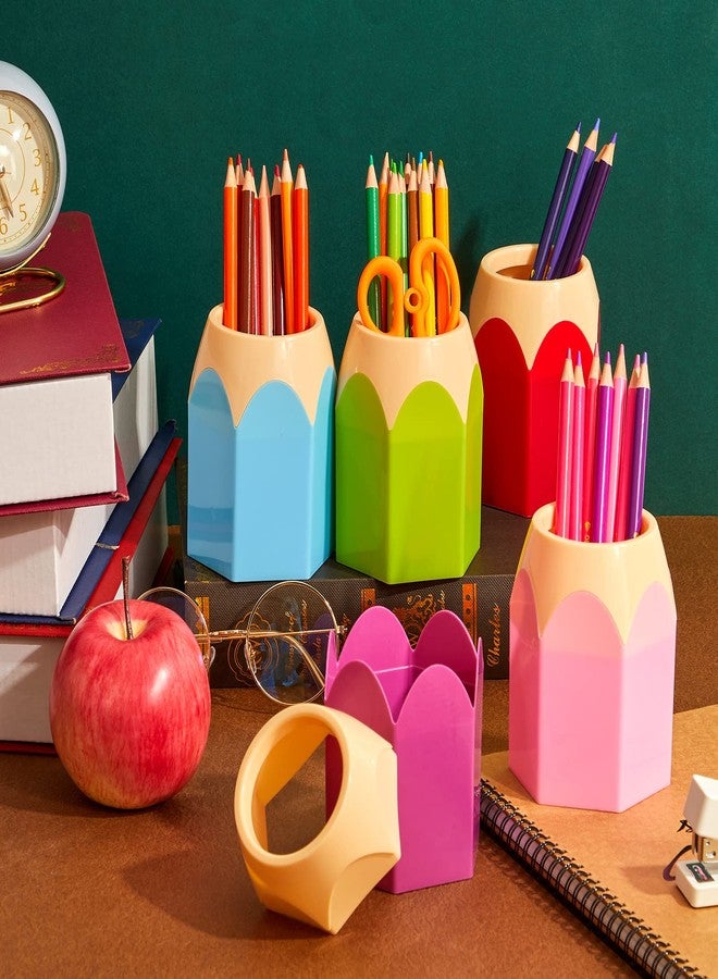 Henoyso 10 Pieces Pencil Shaped Cups for Classroom Pencil Dispenser Bulk Cute Pen Holders Storage Desktop Colorful Makeup Brush Container for Classroom Home Office Supplies, 5 Colors - Image 5