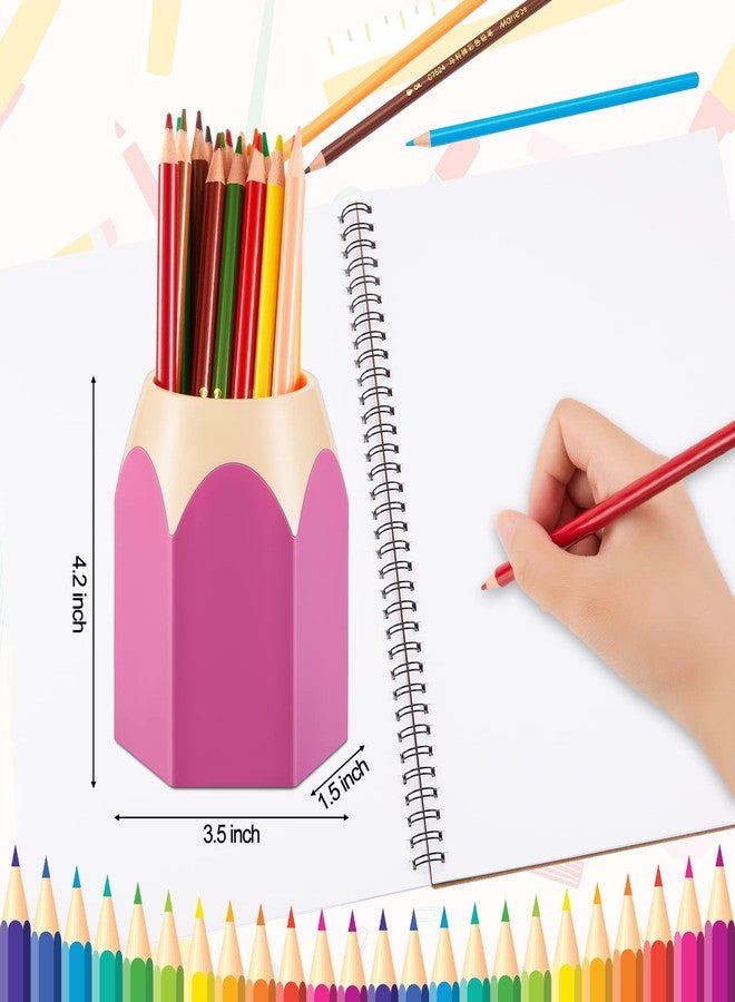 Henoyso 10 Pieces Pencil Shaped Cups for Classroom Pencil Dispenser Bulk Cute Pen Holders Storage Desktop Colorful Makeup Brush Container for Classroom Home Office Supplies, 5 Colors - Image 2