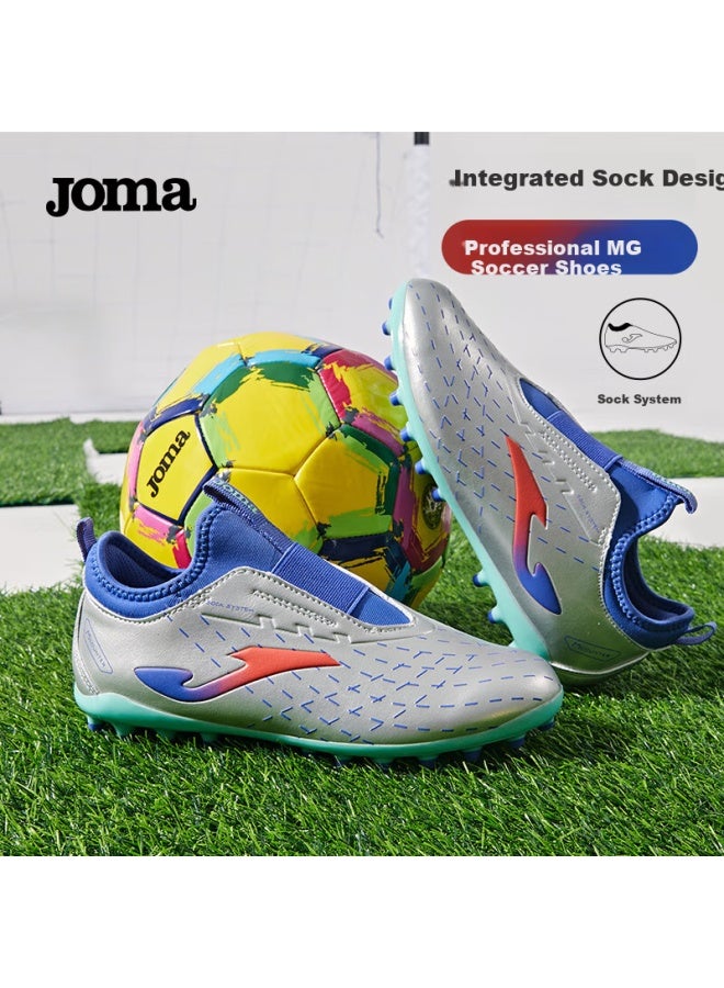 Joma Kids Soccer Shoes Mg Short Studs Turf Anti-slip Wear-resistant Professional Match Football Training Shoes Metal Silver Size 38 - Image 1