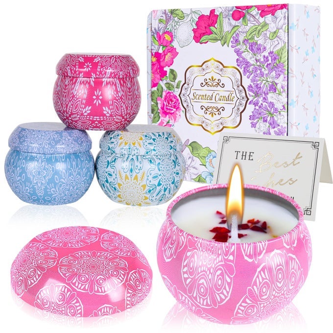 CANDLES GIFTS FOR WOMEN, SCENTED CANDLES GIFTS SET,SOY WAX AROMATHERAPY CANDLE GIFT FOR BIRTHADY, MOTHER'S DAY,CHRISTMAS,BATH, YOGA AND WEDDINGS, 4 PACK