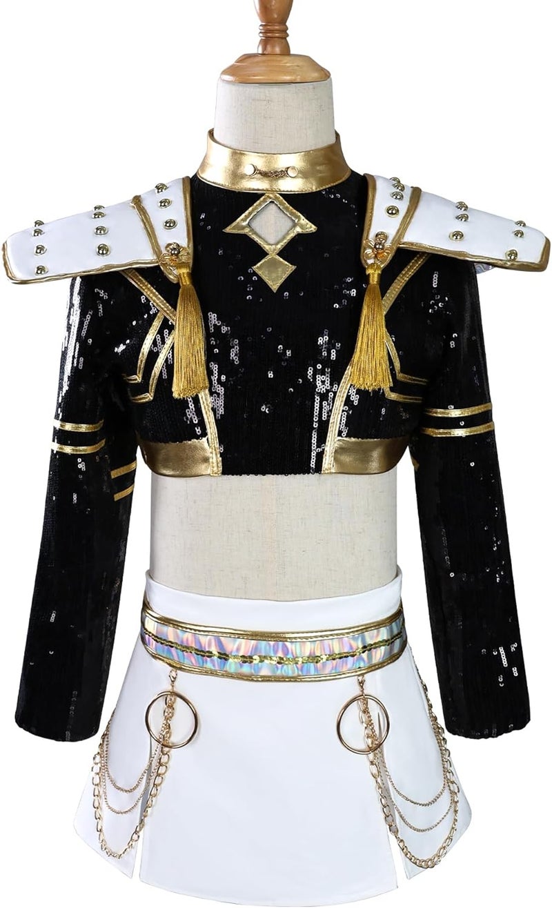 زي تنكري للاطفال رومي زوي ميرا ديمون هانترز، سلسلة سوداء وذهبية، مستوحى من كيه بوب - Image 1